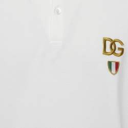 Pre Owned Dolce & Gabbana White Logo Embroidered Pique Polo T-Shirt XXL