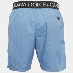 Pre Owned Dolce & Gabbana Blue Logo Waistband Detail Nylon Swim Shorts L