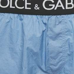 Pre Owned Dolce & Gabbana Blue Logo Waistband Detail Nylon Swim Shorts L