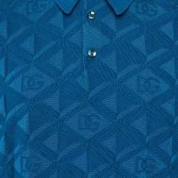 Pre Owned Dolce & Gabbana Blue DG Geometric Pattern Silk Knit Polo T-Shirt M