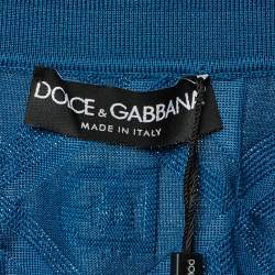 Pre Owned Dolce & Gabbana Blue DG Geometric Pattern Silk Knit Polo T-Shirt M