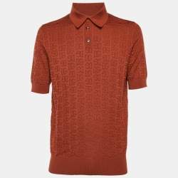 Pre Owned Dolce & Gabbana Brick Brown DG Silk Knit Polo T-Shirt L