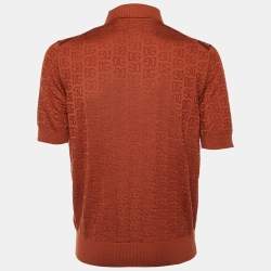 Pre Owned Dolce & Gabbana Brick Brown DG Silk Knit Polo T-Shirt L