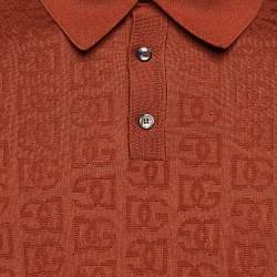 Pre Owned Dolce & Gabbana Brick Brown DG Silk Knit Polo T-Shirt L