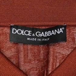 Pre Owned Dolce & Gabbana Brick Brown DG Silk Knit Polo T-Shirt L