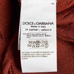 Pre Owned Dolce & Gabbana Brick Brown DG Silk Knit Polo T-Shirt L