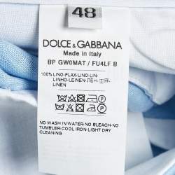 مملوكة مسبقًا شورت دولتشي أند غابانا كتان أزرق مطوي مقاس وسط 35 بوصة