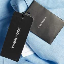 مملوكة مسبقًا شورت دولتشي أند غابانا كتان أزرق مطوي مقاس وسط 35 بوصة