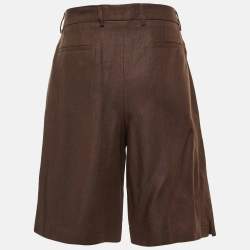 مملوكة مسبقًا Dolce & Gabbana Brown Linen Logo Detail Bermuda Shorts M