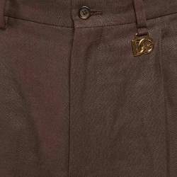 مملوكة مسبقًا Dolce & Gabbana Brown Linen Logo Detail Bermuda Shorts M