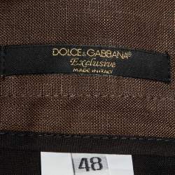 مملوكة مسبقًا Dolce & Gabbana Brown Linen Logo Detail Bermuda Shorts M