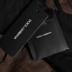 مملوكة مسبقًا Dolce & Gabbana Brown Linen Logo Detail Bermuda Shorts M