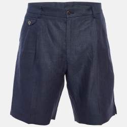 Pre Owned Dolce & Gabbana Navy Blue Linen Bermuda Shorts M/Waist 34"