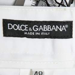Pre Owned شورت دولتشي أند غابانا قطن أبيض بطيّات مع تعليق DG مقاس وسط 35 بوصة  مقاس متوسط
