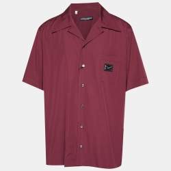 Pre Owned Dolce & Gabbana Burgundy Cotton Bowling Shirt 3XL