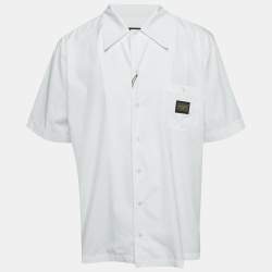 مملوكة مسبقًا قميص دولتشي أند غابانا كتان أبيض نصف كم مقاس ثلاث مرات كبير جداً