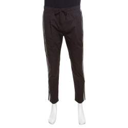 Pre Owned Dolce & Gabbana Brown Cotton Side Stripe Detail Elastcized Waist Pants S