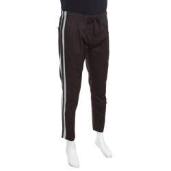Pre Owned Dolce & Gabbana Brown Cotton Side Stripe Detail Elastcized Waist Pants S