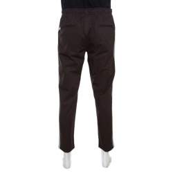 Pre Owned Dolce & Gabbana Brown Cotton Side Stripe Detail Elastcized Waist Pants S