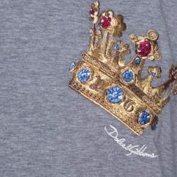 مملوكة مسبقًا تي شيرت دولتشي أند غابانا جيرسيه قطن رصاصي تاج مطرز M