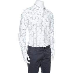 Pre Owned Dolce & Gabbana White Cotton Bee Print Long Sleeve Button Front Shirt M