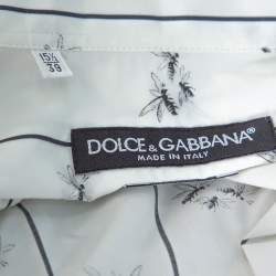 Pre Owned Dolce & Gabbana White Cotton Bee Print Long Sleeve Button Front Shirt M