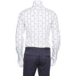 Pre Owned Dolce & Gabbana White Cotton Bee Print Long Sleeve Button Front Shirt M