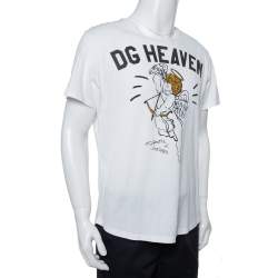 Pre Owned Dolce & Gabbana White DG Heaven Printed Cotton Crewneck T-Shirt L