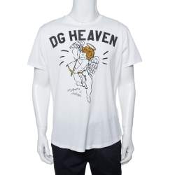 Pre Owned Dolce & Gabbana White DG Heaven Printed Cotton Crewneck T-Shirt L