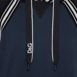 Pre Owned Dolce & Gabbana Navy Blue & Black Cotton Logo Band Detail Hoodie L