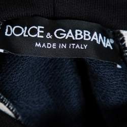 Pre Owned Dolce & Gabbana Navy Blue & Black Cotton Logo Band Detail Hoodie L