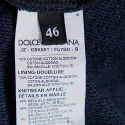 Pre Owned Dolce & Gabbana Navy Blue & Black Cotton Logo Band Detail Hoodie L