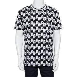 Pre Owned Dolce & Gabbana Black/White All Over Print Cotton Crewneck T-Shirt XL