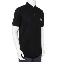 Pre Owned Dolce & Gabbana Black Cotton Pique Logo Patch Detail Polo T-Shirt L