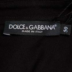 Pre Owned Dolce & Gabbana Black Cotton Pique Logo Patch Detail Polo T-Shirt L
