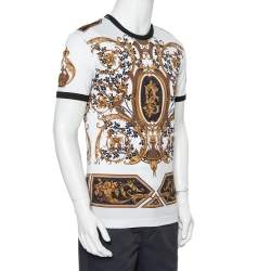 Pre Owned تي شيرت دولتشي أند غابانا رقبة مستديرة قطن طباعة شعار أبيض مقاس صغير جداً