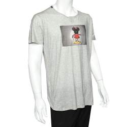 Pre Owned Dolce & Gabbana Grey Cotton Mickey Mouse Patch Detail Roundneck T-Shirt XXL