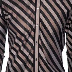 مملوكة مسبقًا Dolce & Gabbana Brown Diagonal Striped Cotton Contrast Silk Collared Shirt L