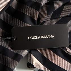 مملوكة مسبقًا Dolce & Gabbana Brown Diagonal Striped Cotton Contrast Silk Collared Shirt L