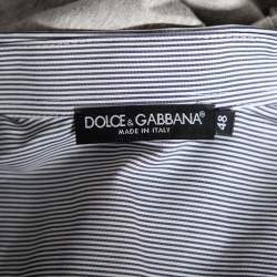 Pre Owned Dolce & Gabbana Grey Jersey Contrast Trim Button Down T-Shirt M