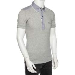 Pre Owned Dolce & Gabbana Grey Jersey Contrast Trim Button Down T-Shirt M