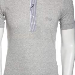 Pre Owned Dolce & Gabbana Grey Jersey Contrast Trim Button Down T-Shirt M