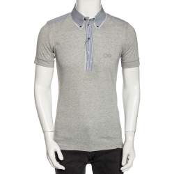 Pre Owned Dolce & Gabbana Grey Jersey Contrast Trim Button Down T-Shirt M