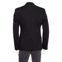 Pre Owned Dolce & Gabbana Black Wool Crown Logo Embroidered Single Breasted Blazer M