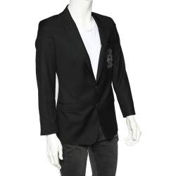 مملوكة مسبقًا Dolce & Gabbana Black Wool Bee Crest Embellished Martini Blazer M
