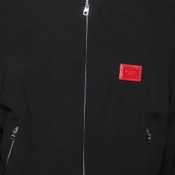 Pre Owned Dolce & Gabbana Black Crepe & Rib Knit Trimmed Zip Front Jacket XL