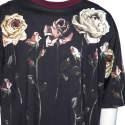 Pre Owned Dolce & Gabbana Midnight Blue Floral Printed Cotton Crewneck T-Shirt XL