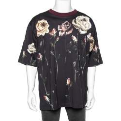 Pre Owned Dolce & Gabbana Midnight Blue Floral Printed Cotton Crewneck T-Shirt XL