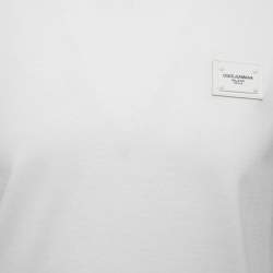 Pre Owned Dolce & Gabbana White Cotton Logo Plaque Detail Round Neck T-Shirt S