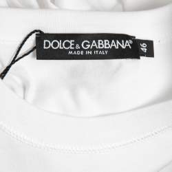 Pre Owned Dolce & Gabbana White Cotton Logo Plaque Detail Round Neck T-Shirt S